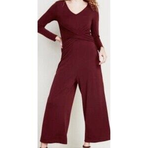 OLD NAVY Long Sleeve Jumpsuit Cranberry Burgundy Wine Wrap Style Womens XL NWT